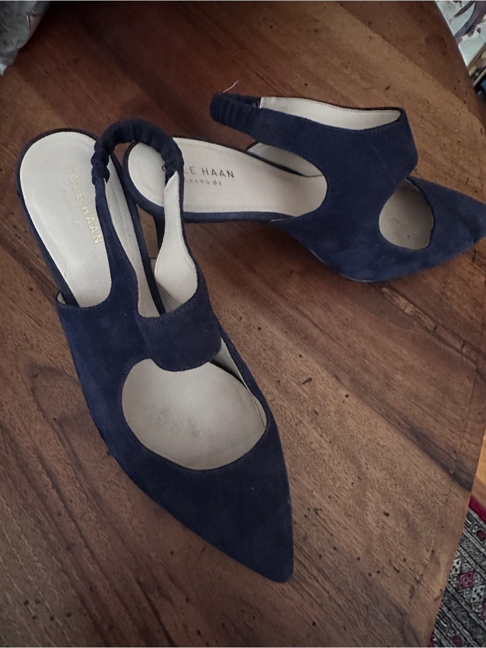 Cole Haan Navy Suede Pointed-Toe Slingback Mules